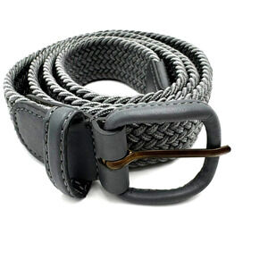 Men's XL Gray Braided Woven Stretch Golf Belt Leather End‎ Pieces Casual Preppy